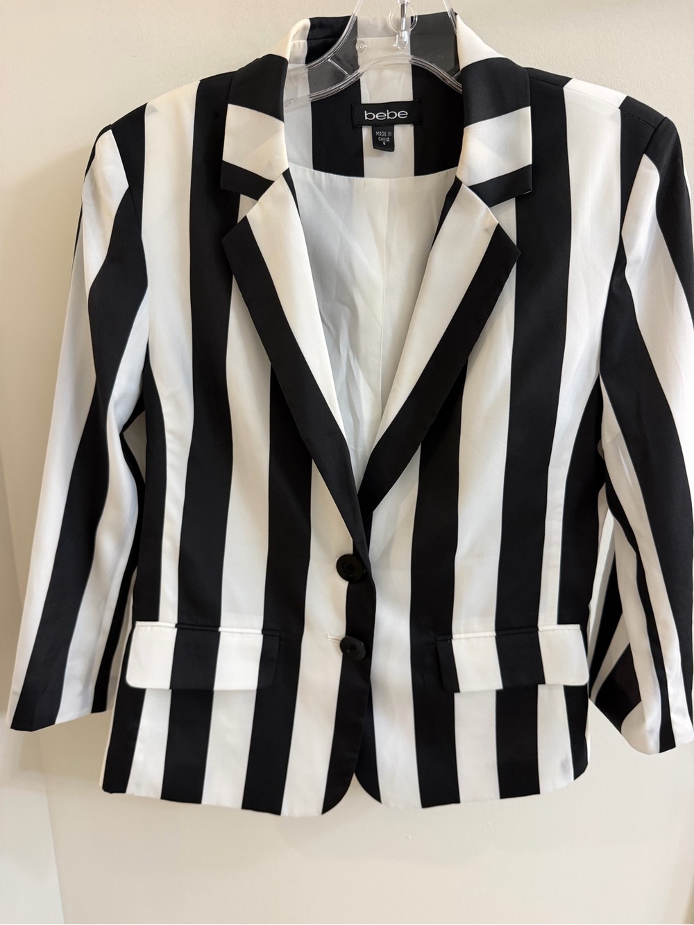 bebe Black and White Striped Blazer, size 8